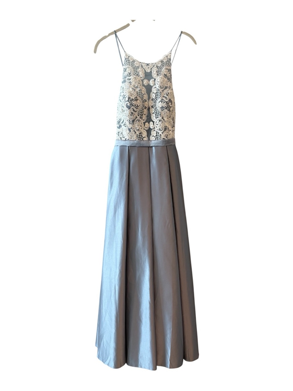 JJs House Dusty Blue Lace & Satin Formal Gown Bridesmaid  Prom Dress NWT